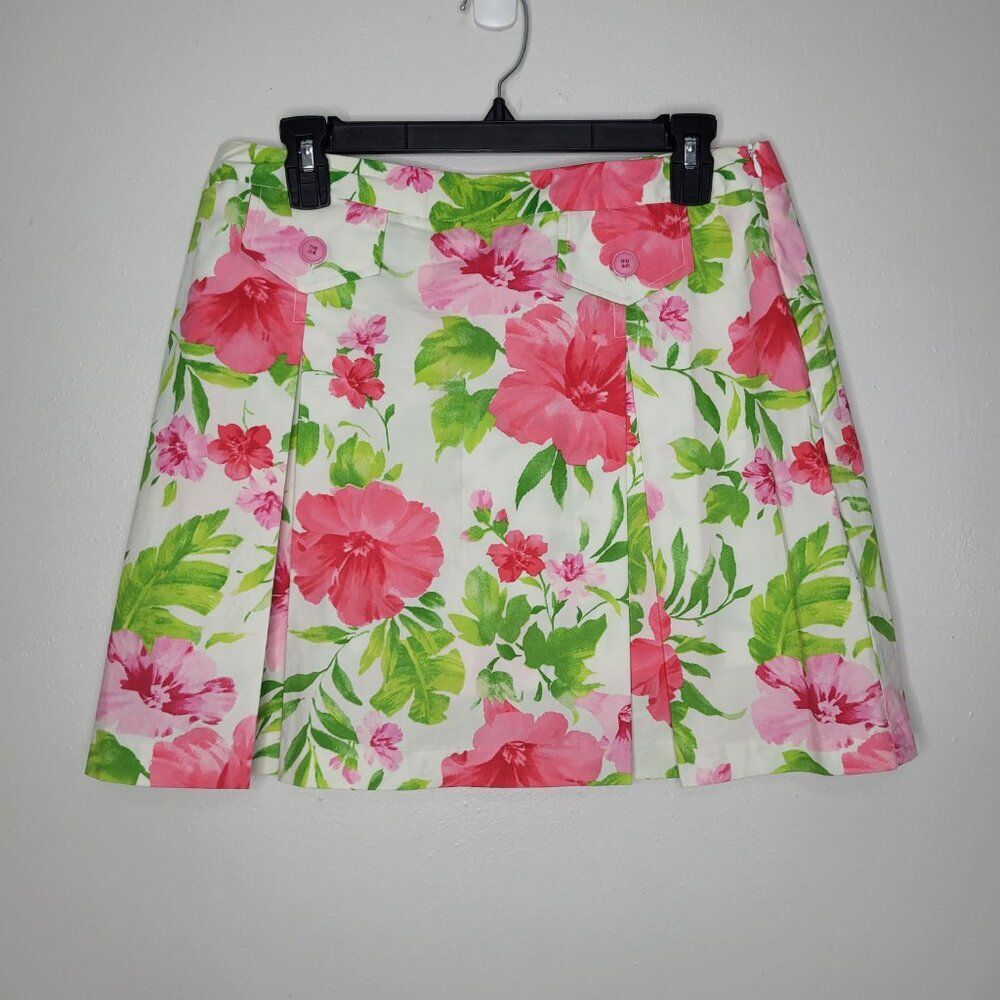 vintage y2k green pink bright floral short mini vacation girlie tropical skort